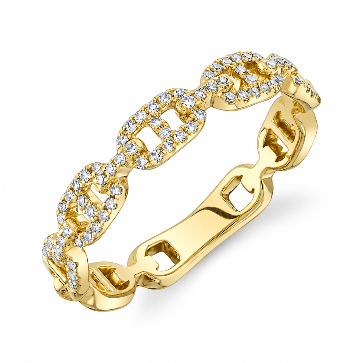 14K Yellow Gold Diamond Anchor Link Ring