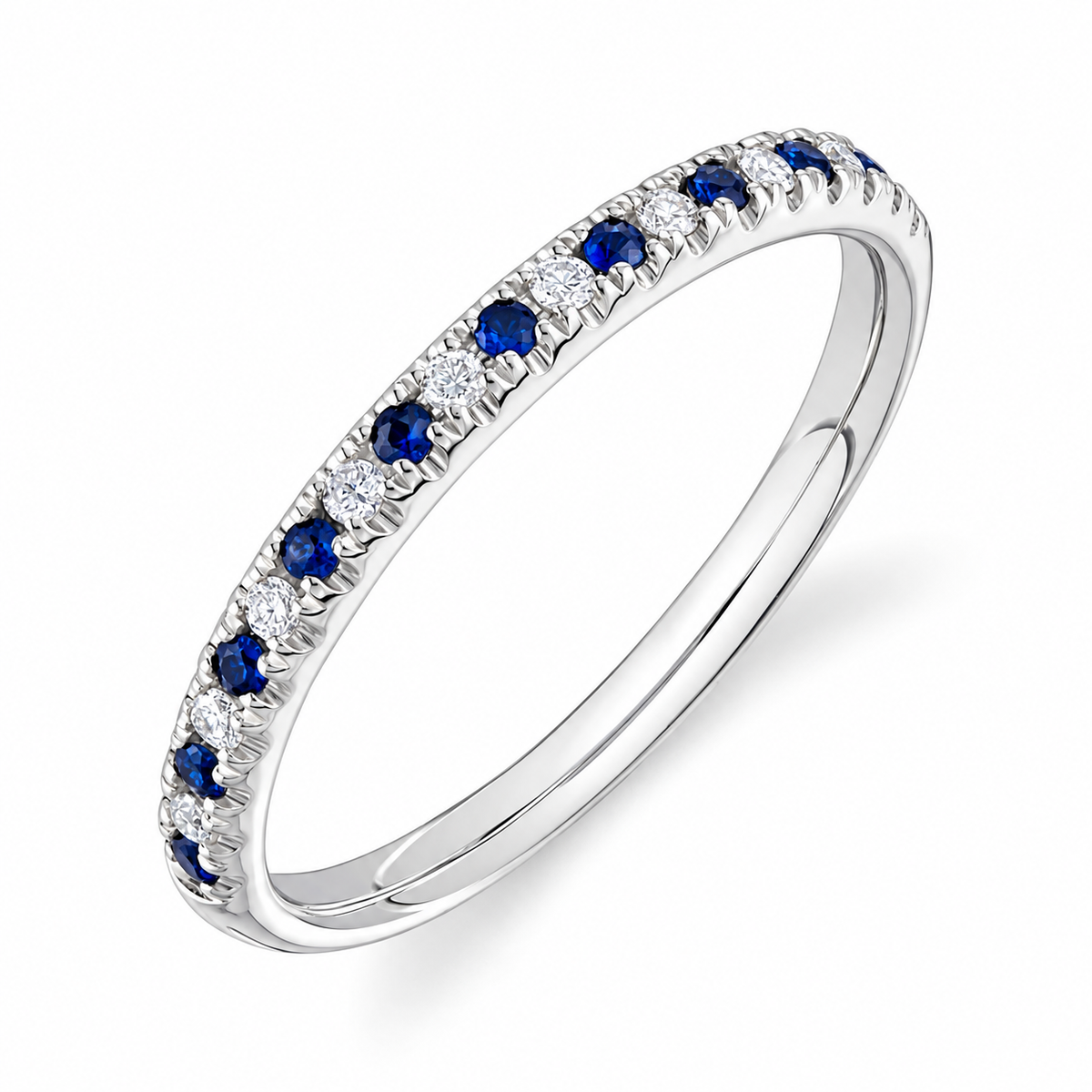 14K White Gold Sapphire & Diamond Band