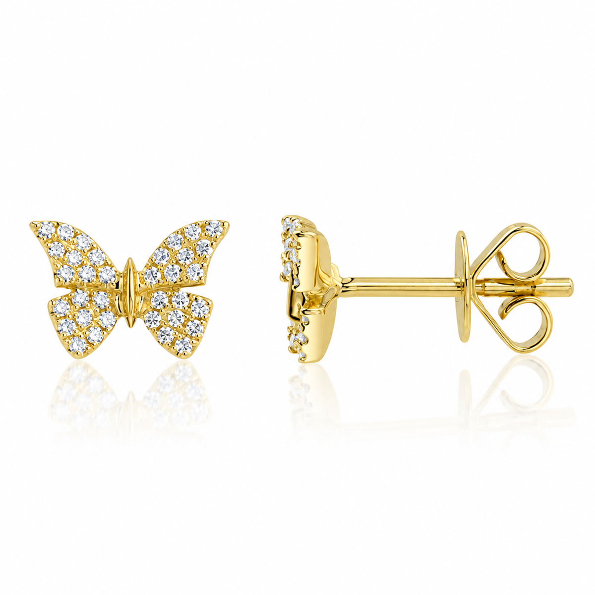 14K Yellow Gold Diamond Butterfly Stud Earrings