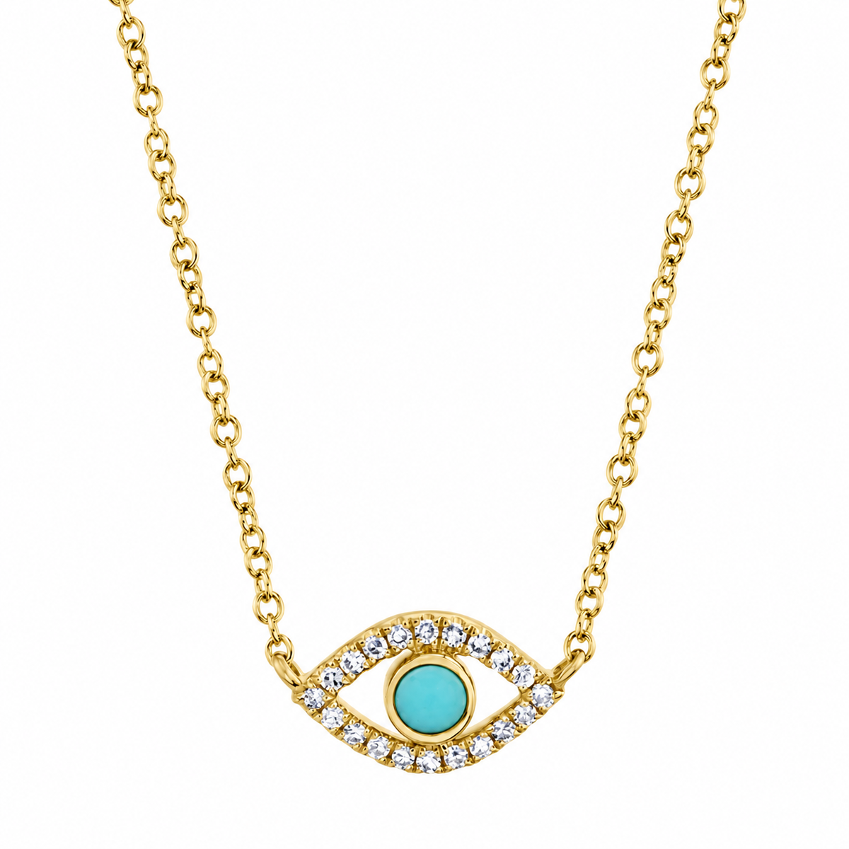14K Yellow Gold Turquoise Eye Necklace