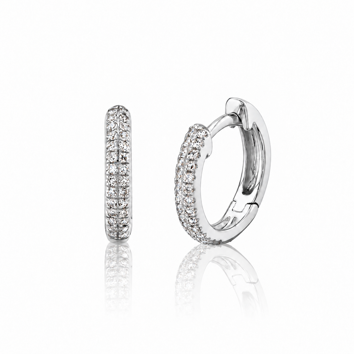 14K Whtie Gold Double Row Huggie Earrings