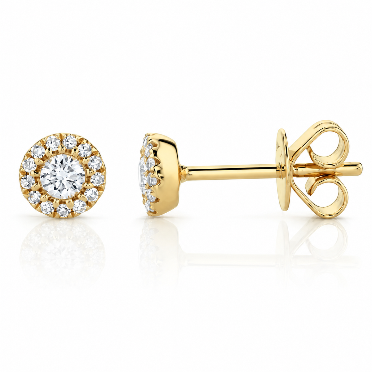 14K Yellow Gold Diamond Halo Stud Earrings