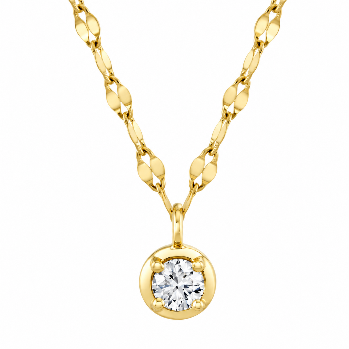 14K Yellow Gold Round Diamond Sparkle Chain Necklace