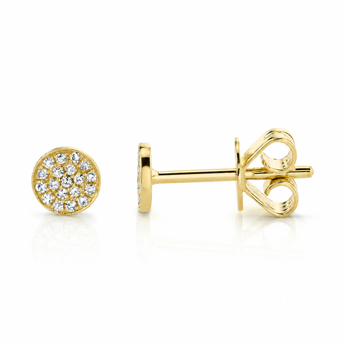 14K Yellow Gold Diamond Disc Stud Earrings