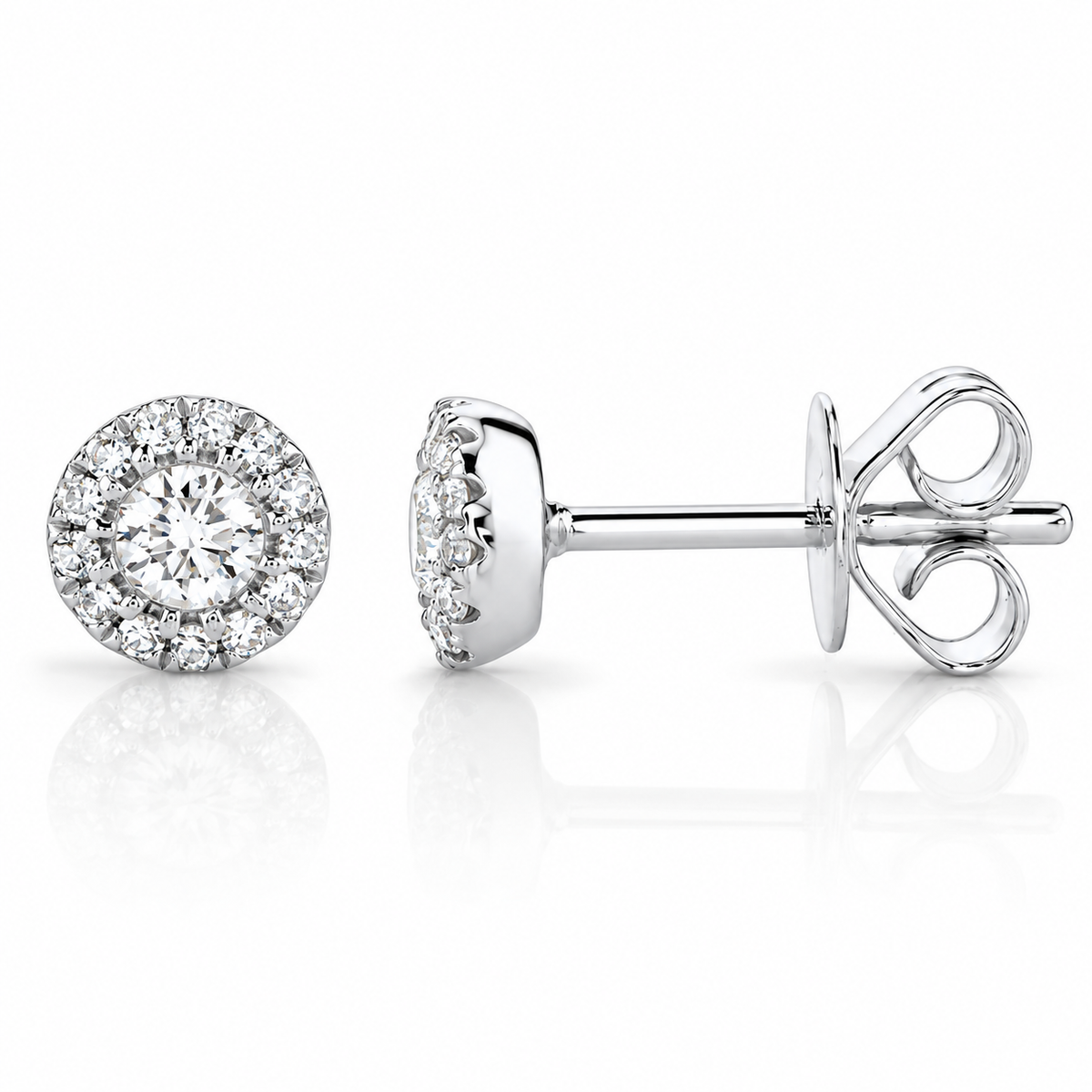 14K White Gold Diamond Halo Stud Earrings