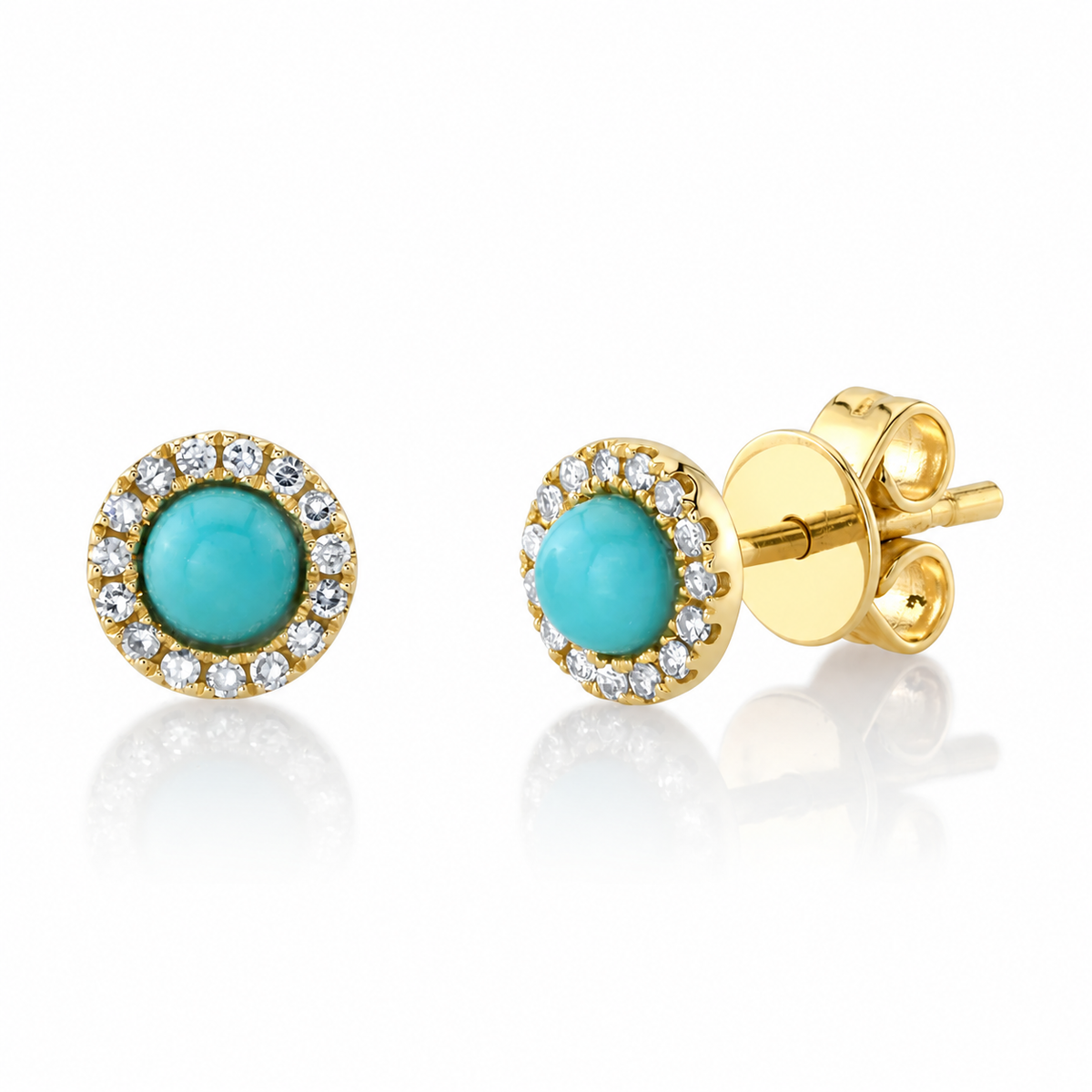 14K Yellow Gold Turquoise Halo Stud Earrings