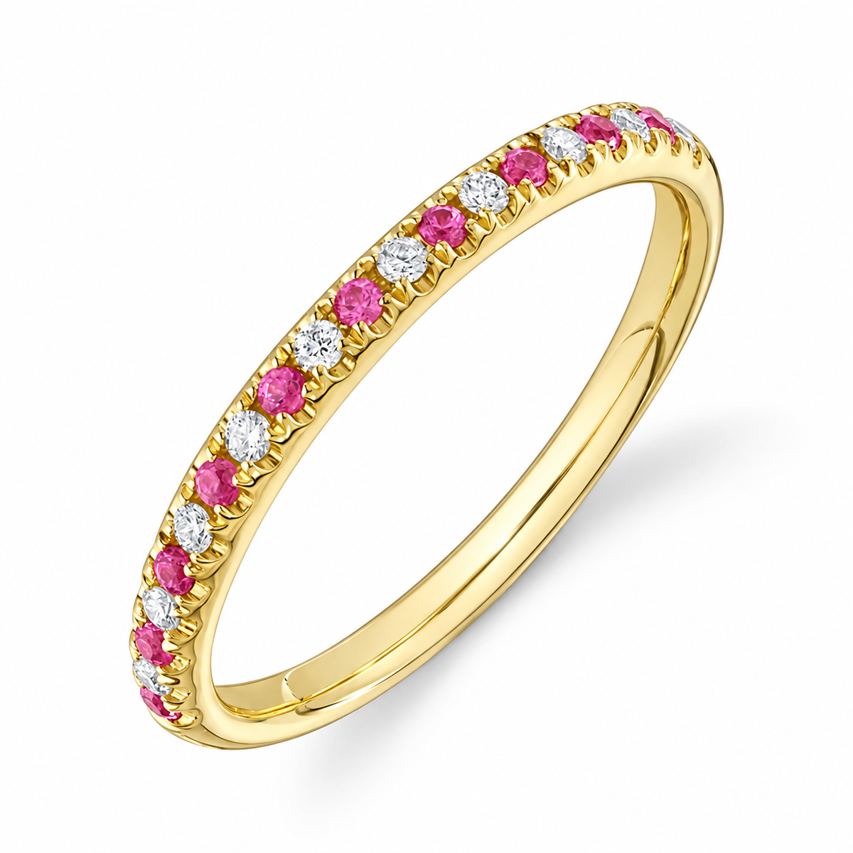 14K Yellow Gold Pink Sapphire & Diamond Band