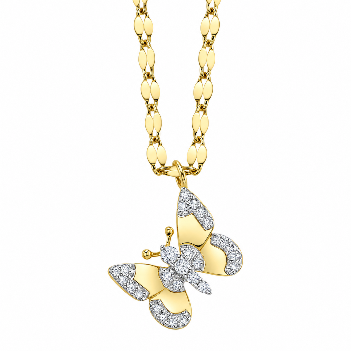14K Yellow Gold Diamond Butterfly Sparkle Chain Necklace