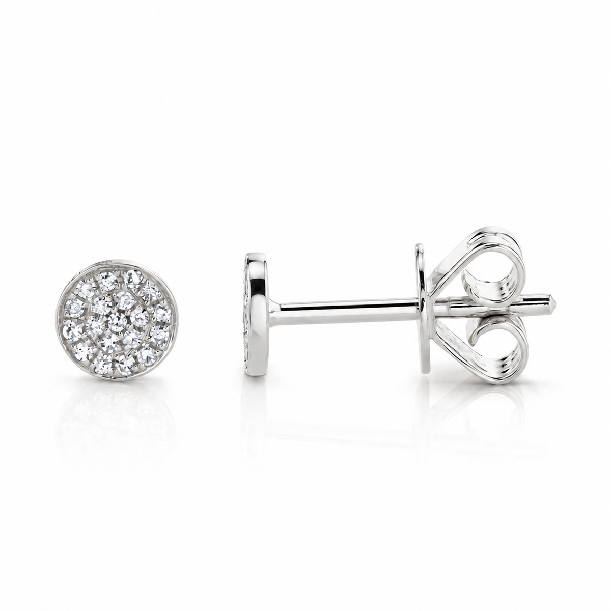 14K White Gold Diamond Disc Stud Earrings