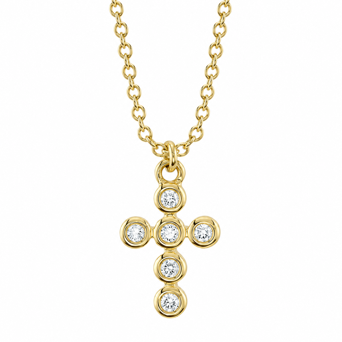 14K Yellow Gold Bezel Cross Necklace