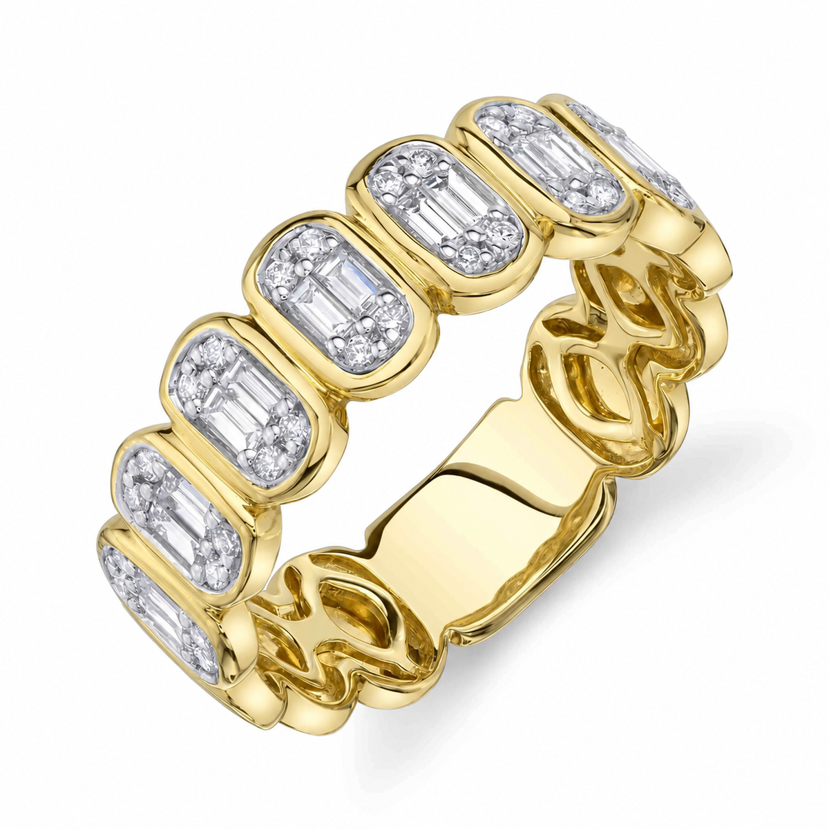 14K Yellow Gold Vertical Baguette Diamond Cluster Band