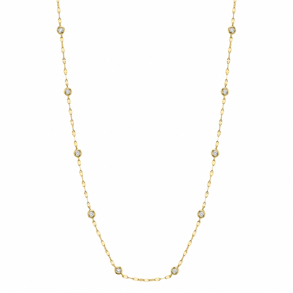 14K Yellow Gold Diamond Bezel Sparkle Chain Necklace