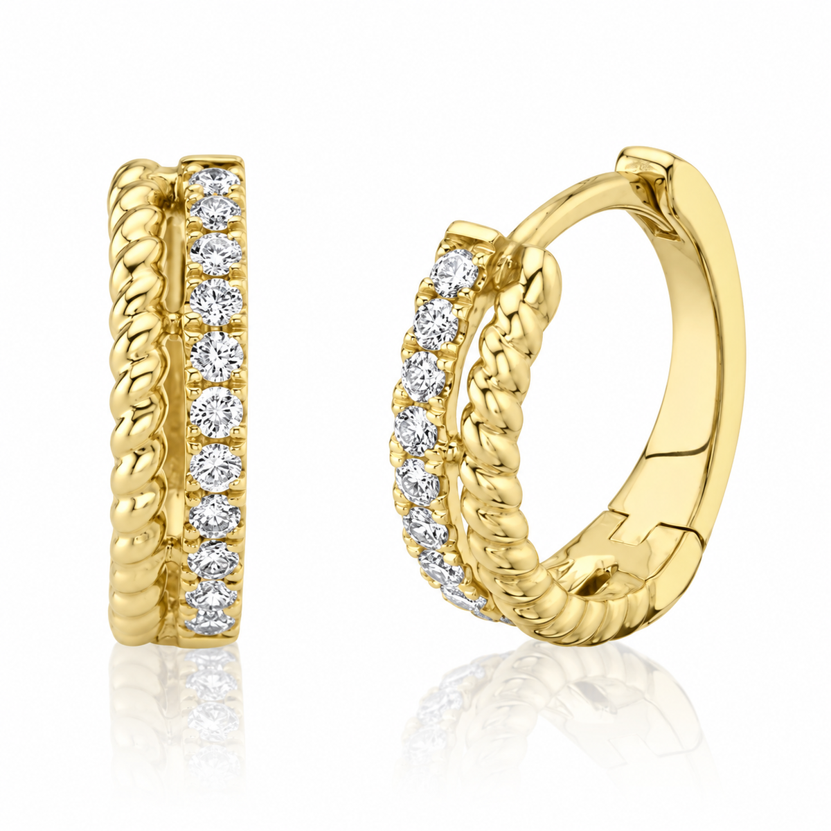 14K Yellow Gold Diamond Twist Huggie Earrings