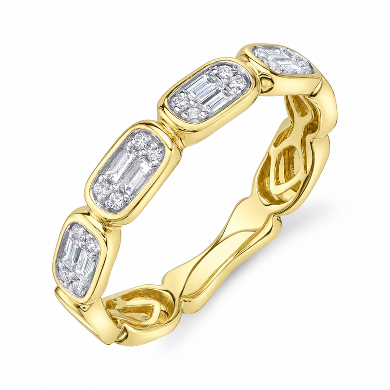 14K Yellow Gold Baguette Diamond Cluster Band
