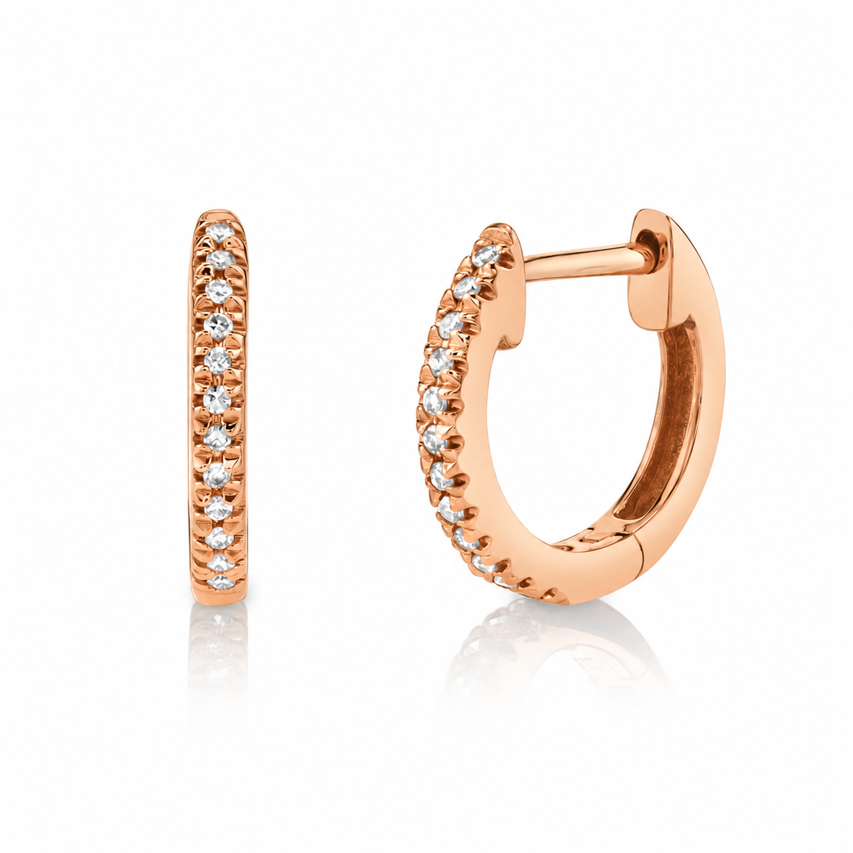 14K Rose Gold Classic Diamond Huggies