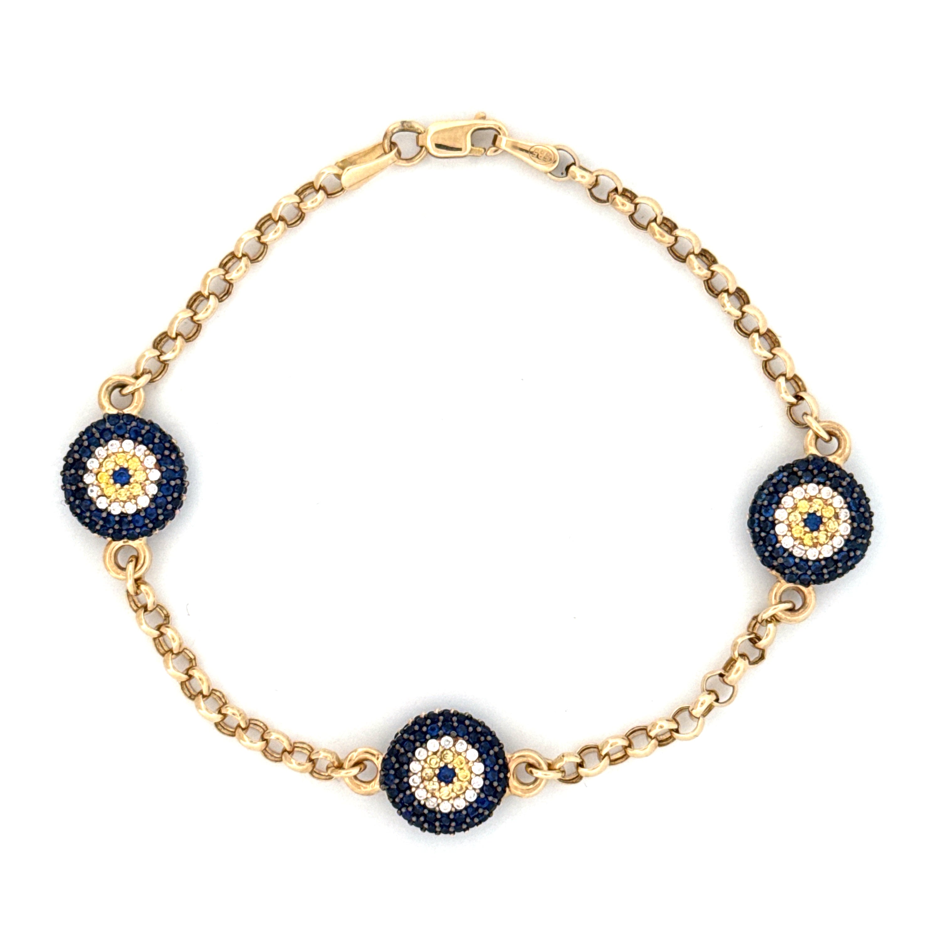 CZ Evil Eye Rollo Bracelet in solid 14k gold – handcrafted by Nancy's Jewelry