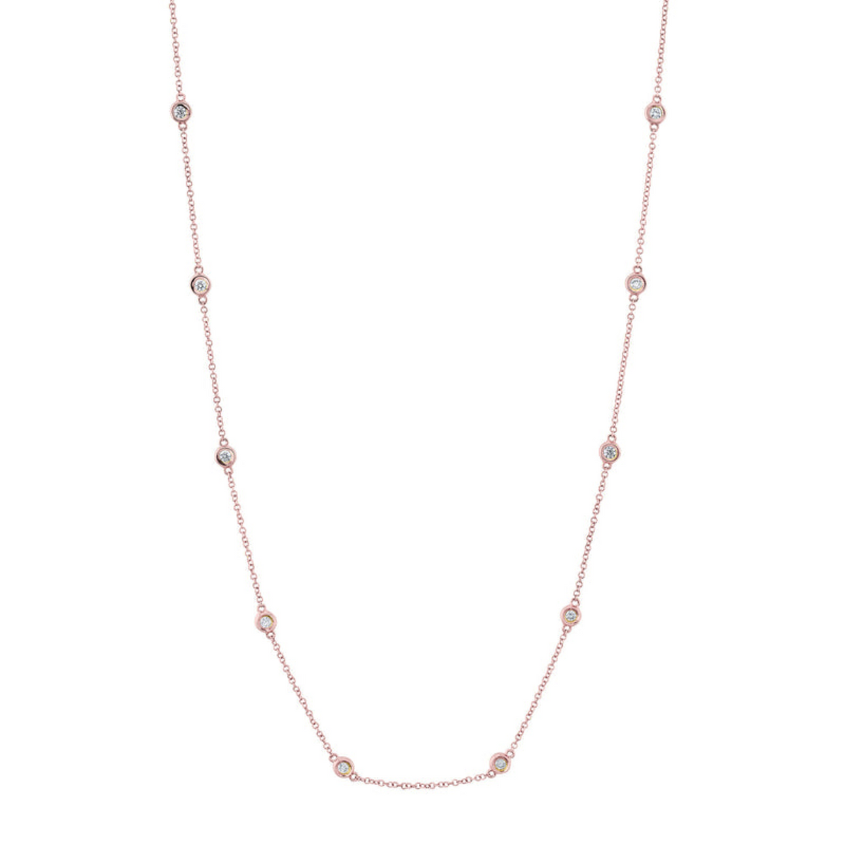 14K Rose Gold Diamond Bezel Station Necklace