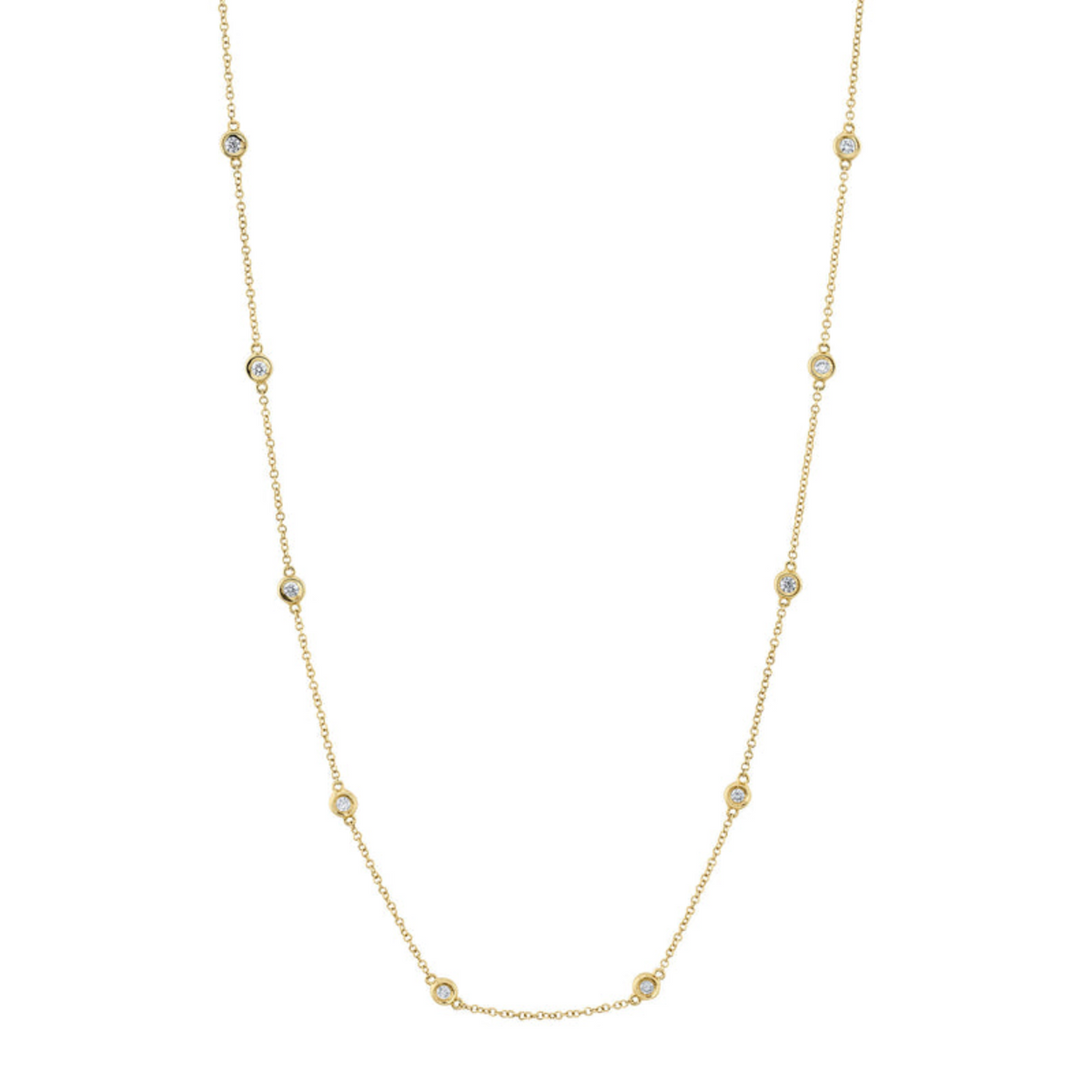 14K Yellow Gold Diamond Bezel Station Necklace