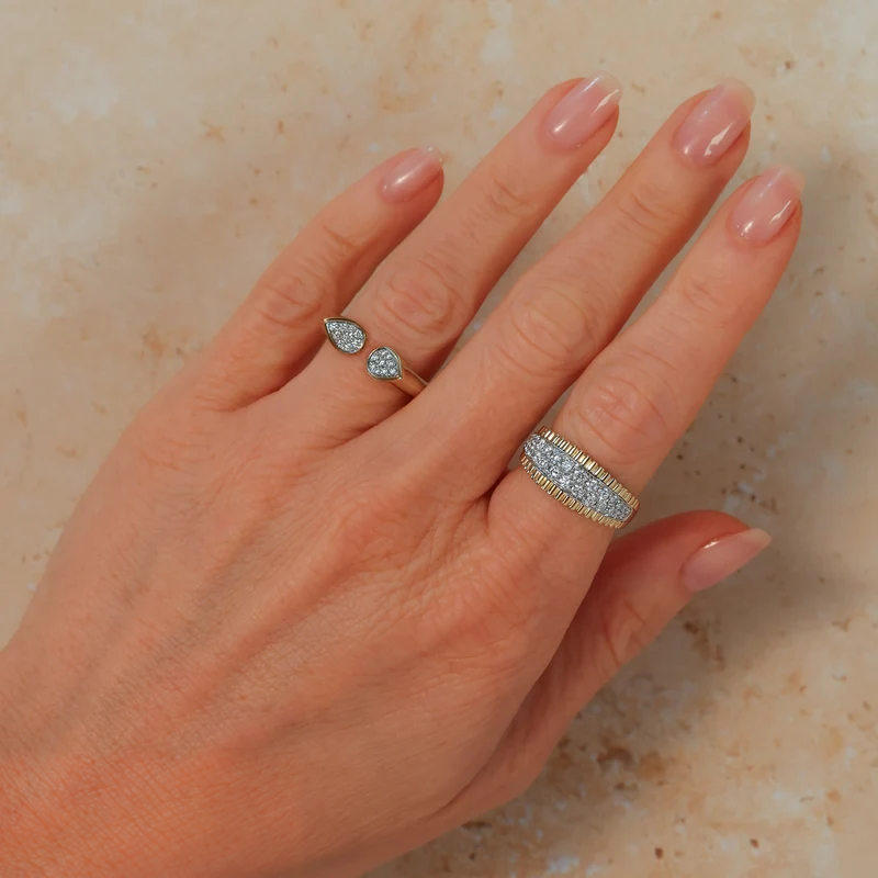 14K Gold Double Pear Diamond Ring Worn on Finger