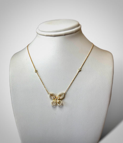 14KT Yellow Gold Diamond Butterfly Necklace
