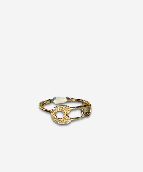 14KT Yellow Gold Diamond Safety Pin Ring