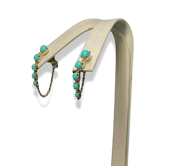 14KT Yellow Gold Turquoise Dangling Ball Earring