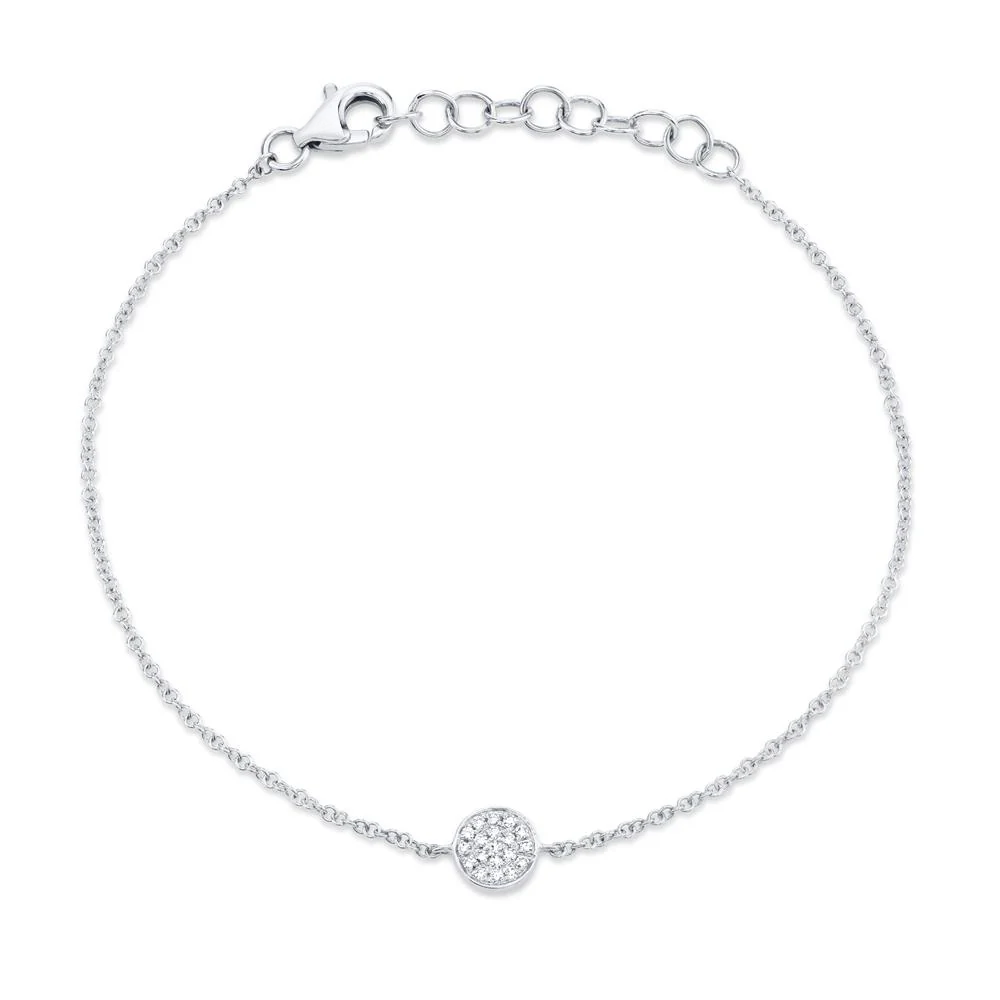 14K White Gold Diamond Disc Bracelet