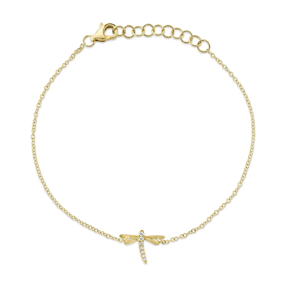 14K Yellow Gold Matte Diamond Dragonfly Bracelet
