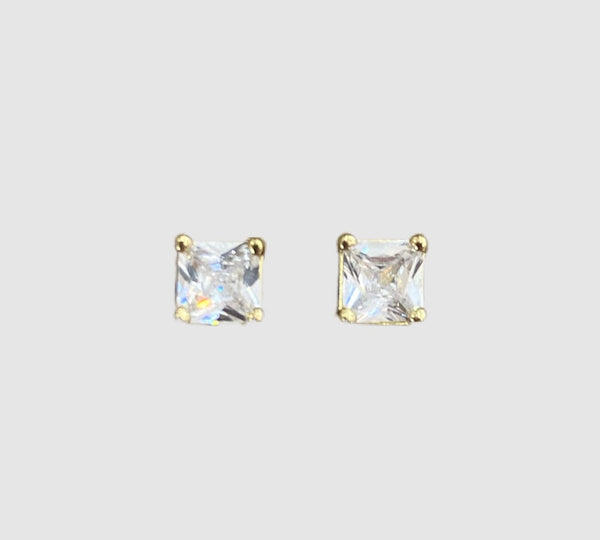 14Kt Yellow Gold Cubic Zirconia Square Studs