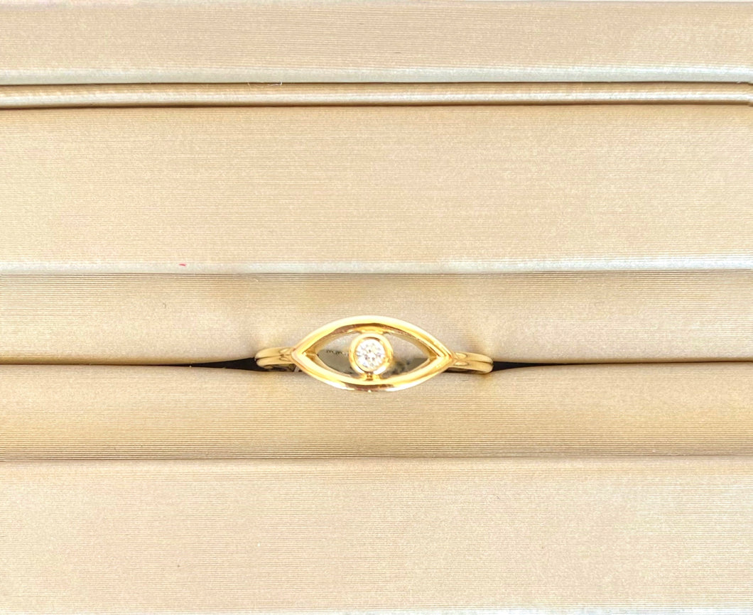 14Kt Yellow Gold Eye Ring With Central Diamond