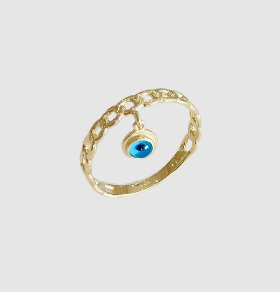 14Kt Yellow Gold Evil Eye Charm Ring