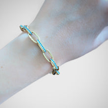 Load image into Gallery viewer, 14Kt Yellow Gold Turquoise Paperclip Bracelet
