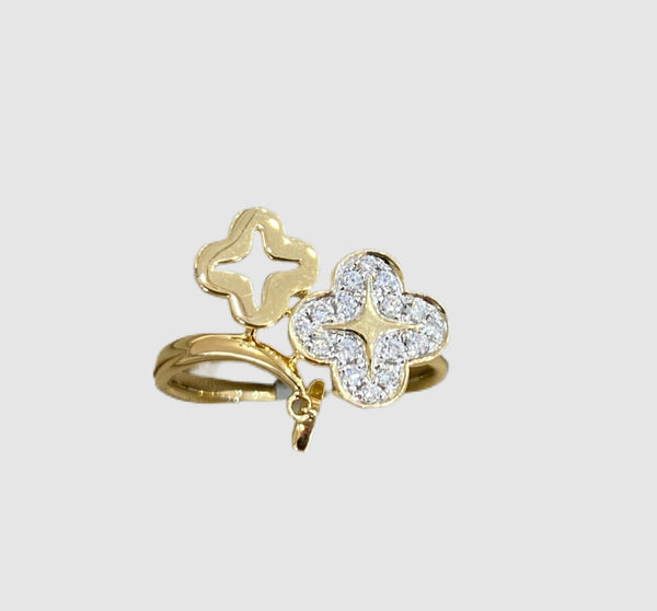 14Kt Yellow Gold Diamond Lucky Clover Ring