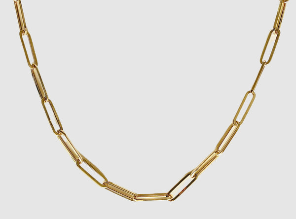 14Kt Yellow Gold Large Paperclip Necklace With Cubic Zirconia Ball Ends