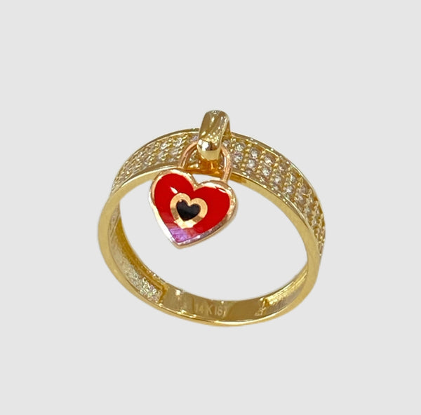 14Kt Yellow Gold Cubic Zirconia and Enamel Charm Ring