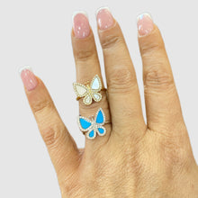 Load image into Gallery viewer, 14Kt Gold Diamond Turquoise/Mother Of Pearl Butterfly Ring

