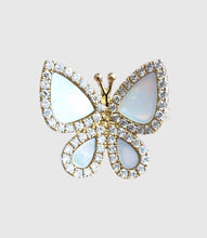 Load image into Gallery viewer, 14Kt Gold Diamond Turquoise/Mother Of Pearl Butterfly Ring
