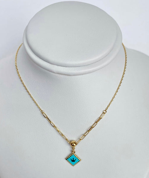 14Kt Yellow Gold Necklace With Square Charm