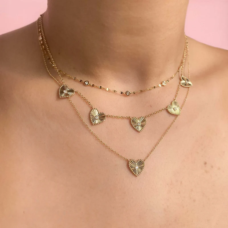 0.02CT Diamond Ribbed Bezel Heart Necklace
