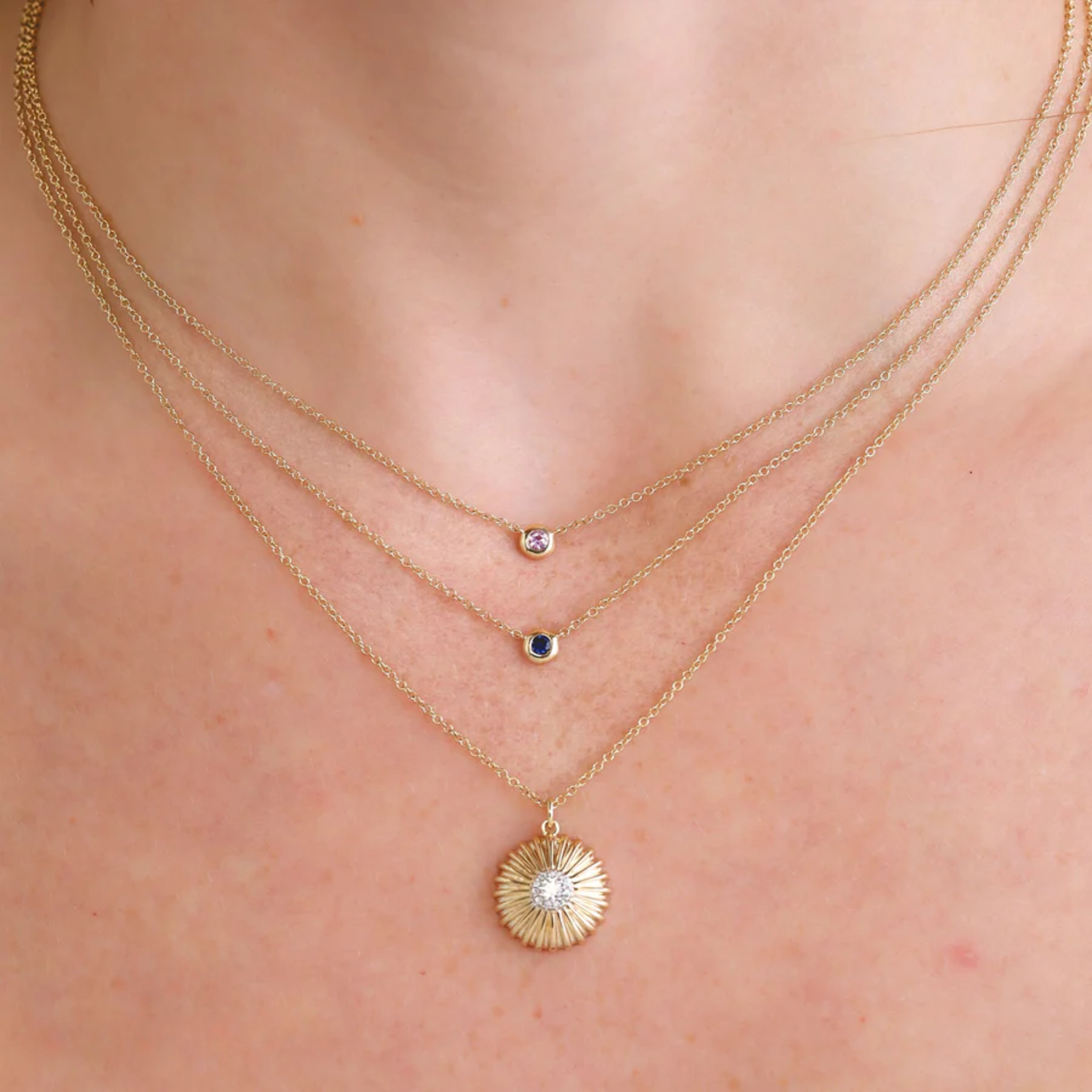 Blue Sapphire Bezel Necklace
