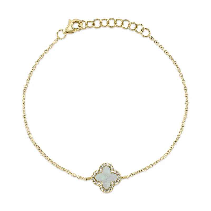 0.07CT Diamond & 0.40CT Mother of Pearl Clover Bracelet