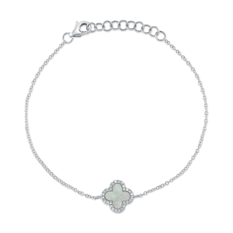 0.07CT Diamond & 0.40CT Mother of Pearl Clover Bracelet