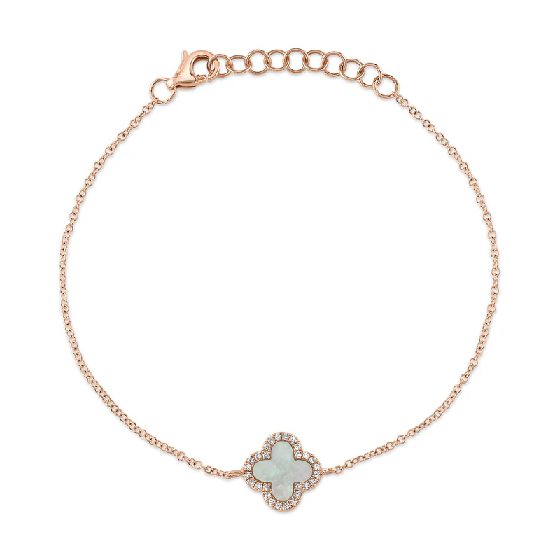 0.07CT Diamond & 0.40CT Mother of Pearl Clover Bracelet