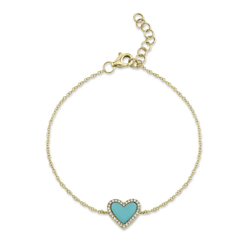 0.09CT Diamond & 0.60CT Turquoise Heart Bracelet