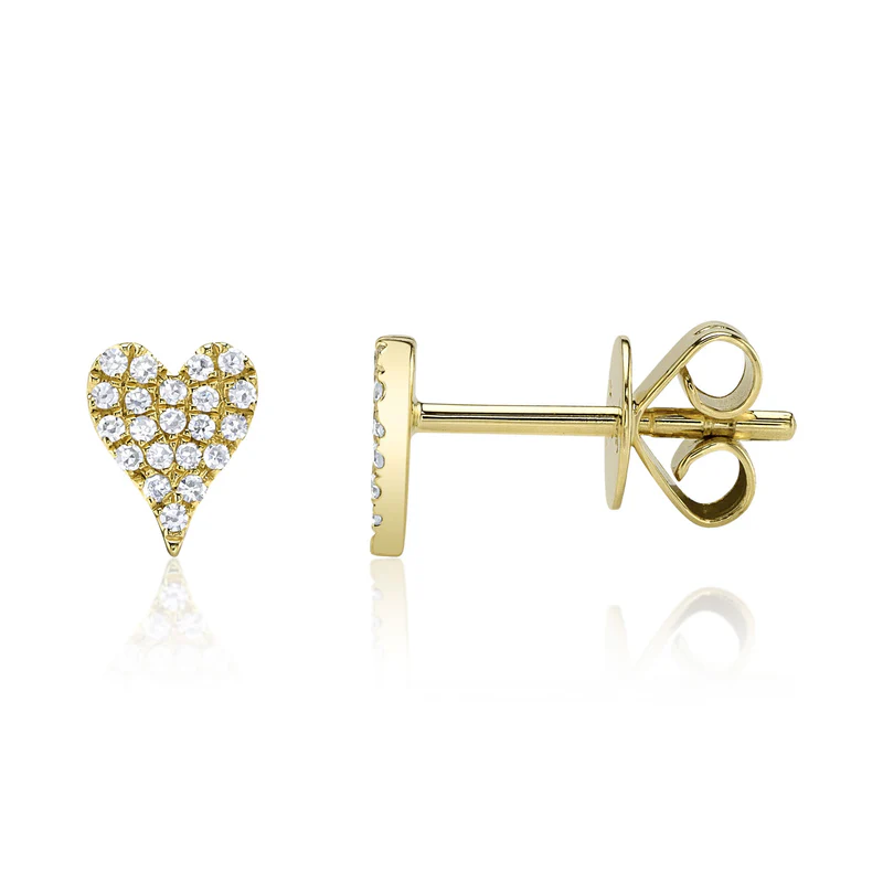 Pavé Heart Studs in solid 14k gold – handcrafted by Nancy's Jewelry