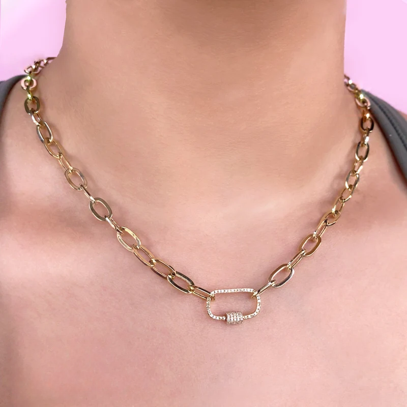 Diamond Lock Paperclip Necklace