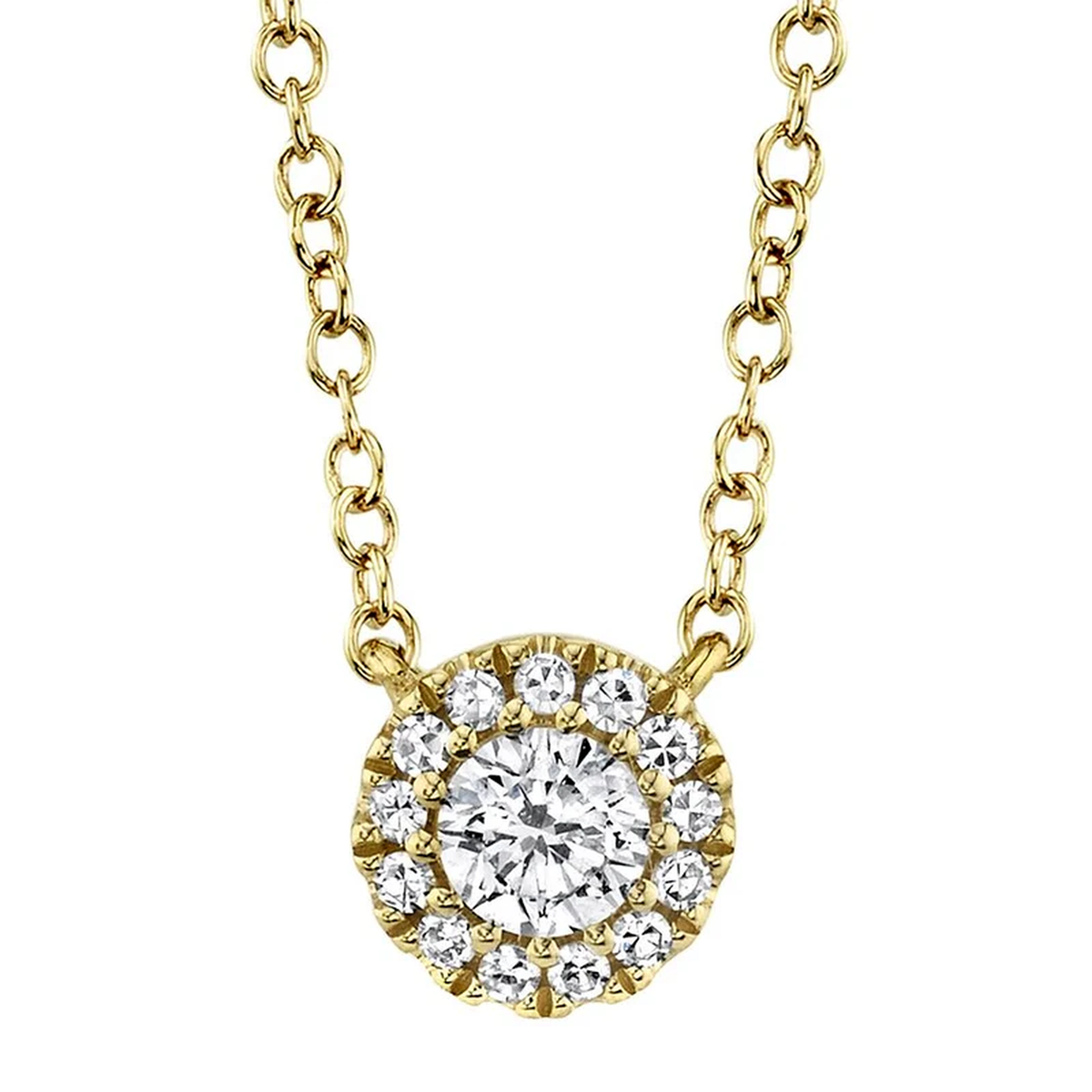 14K Yellow Gold Diamond Halo Necklace