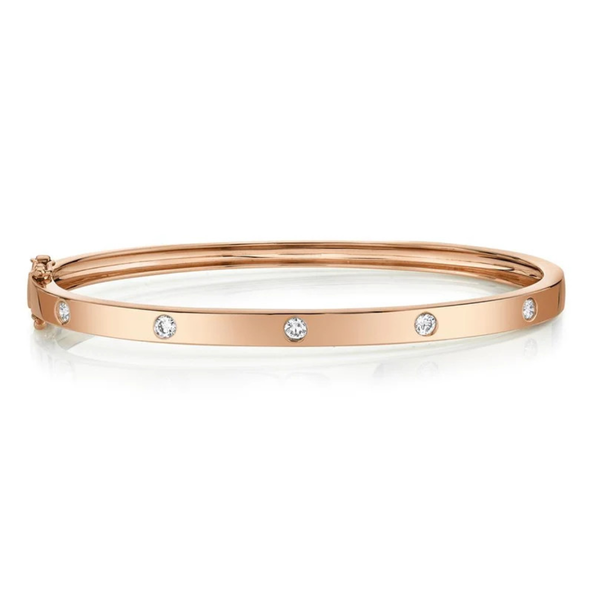 14K Rose Gold Flush Set Diamond Bangle Bracelet