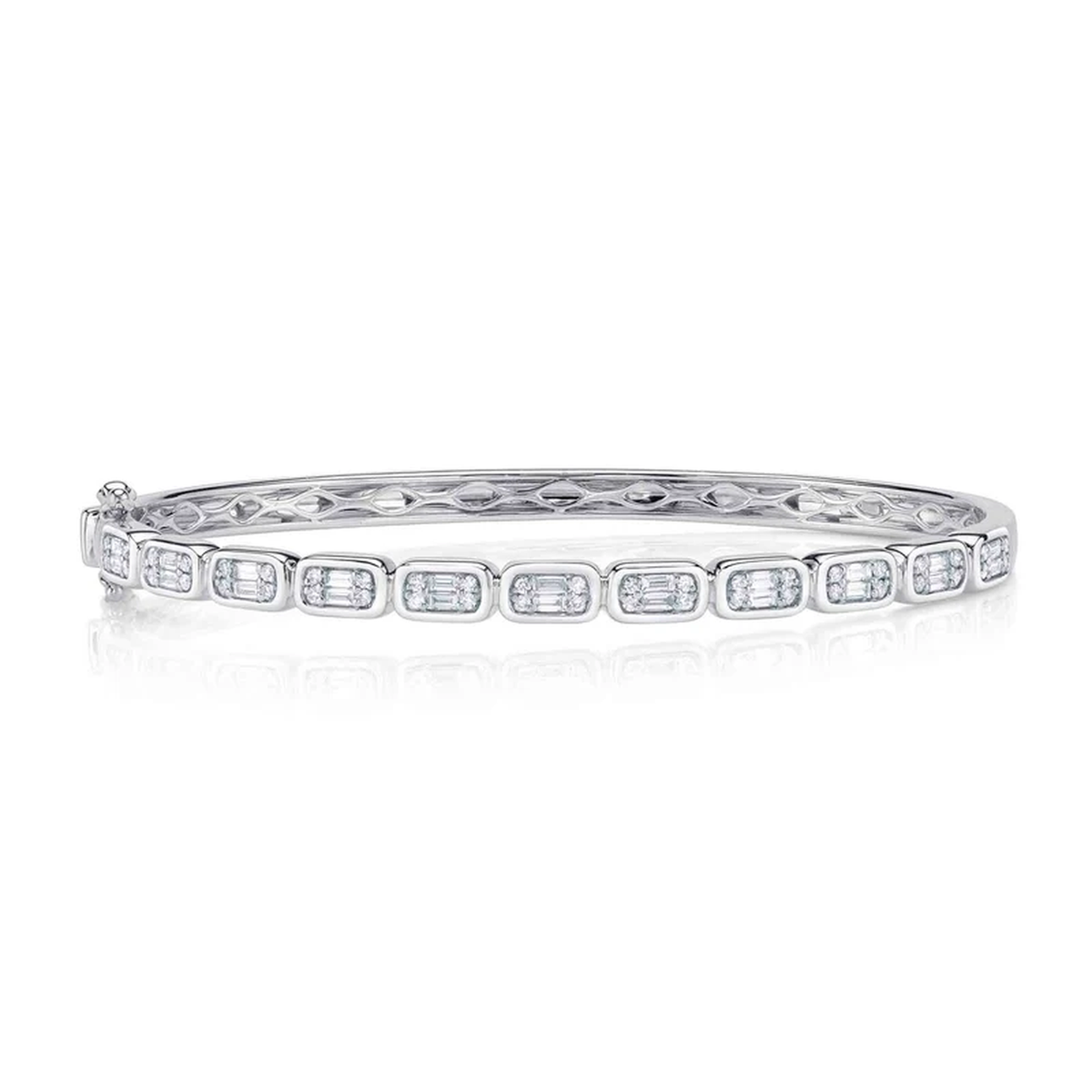 14K White Gold Baguette Diamond Cluster Bangle Bracelet