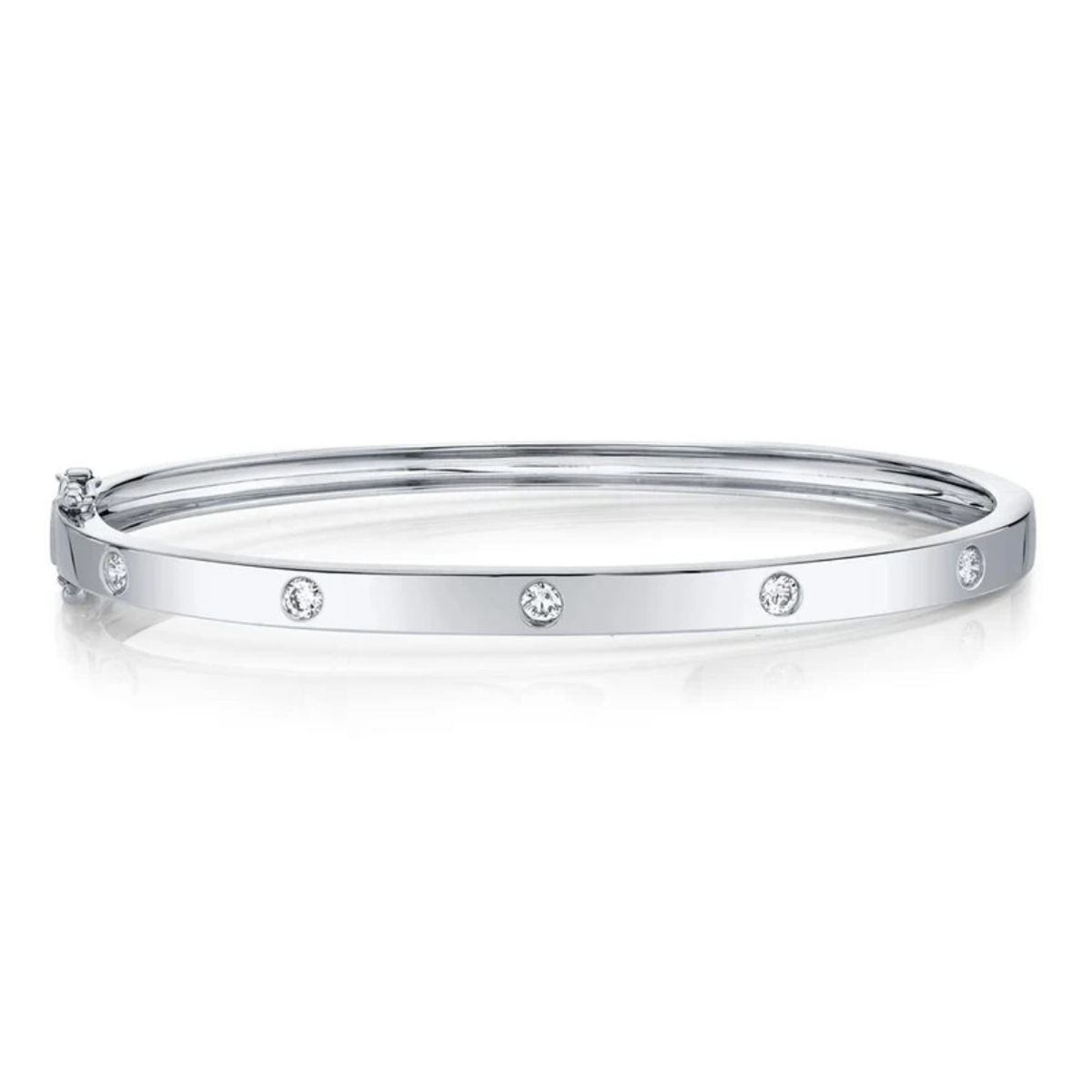 14K White Gold Flush Set Diamond Bangle Bracelet